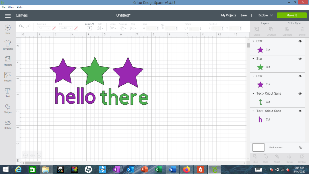 "hello there" design in Cricut Design Space